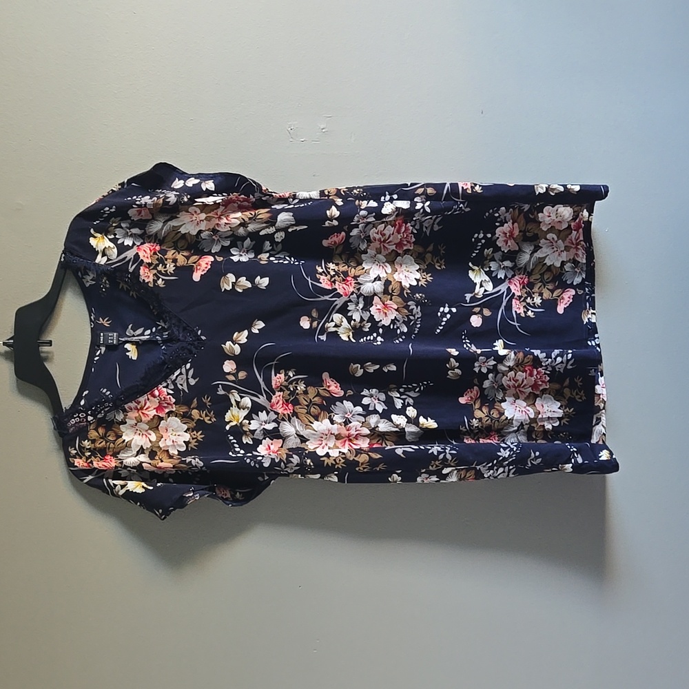 EUC navy blue pink floral shirt dress